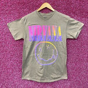 Nirvana Nevermind Dead Smiley Beige Sunset Smiley T-Shirt Medium